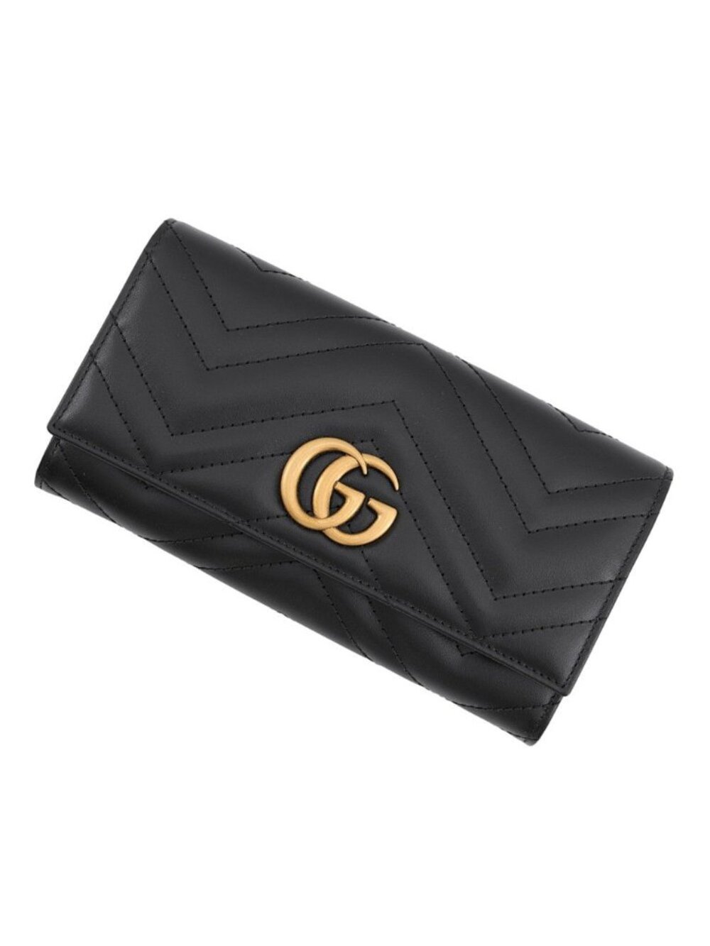 Gucci Wallet GG Marmont Double G Continental Leather Black